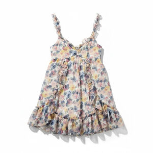 Abercrombie & Fitch Floral Ruffle Tiered Mini Dress Blue Yellow Sleeveless Sz XS